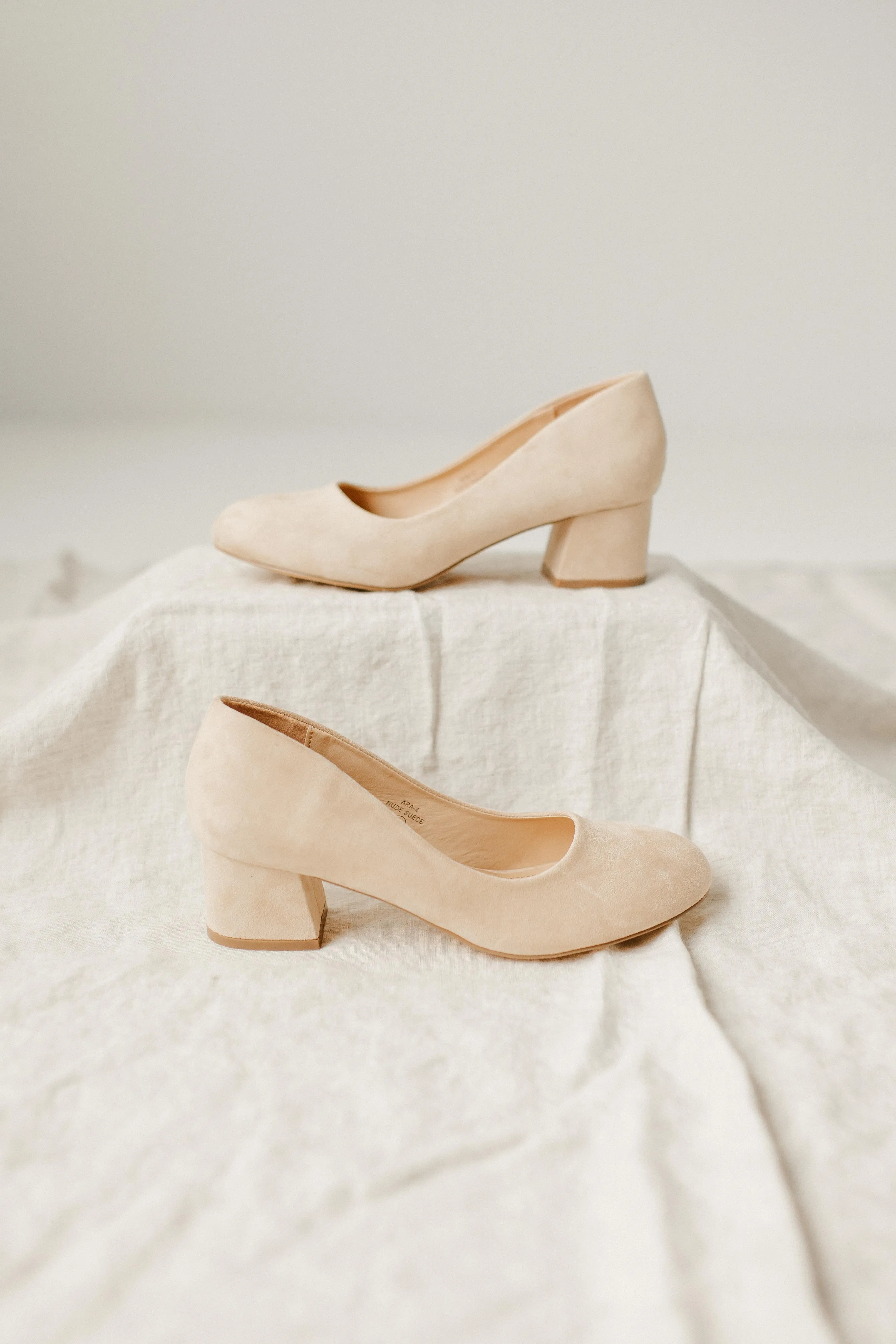 'Milan' Block Heel Suede Pumps in Light Tan