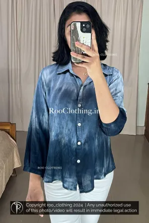 Navy Blue Tie-dyed Loose Fit Full Sleeve Shirt