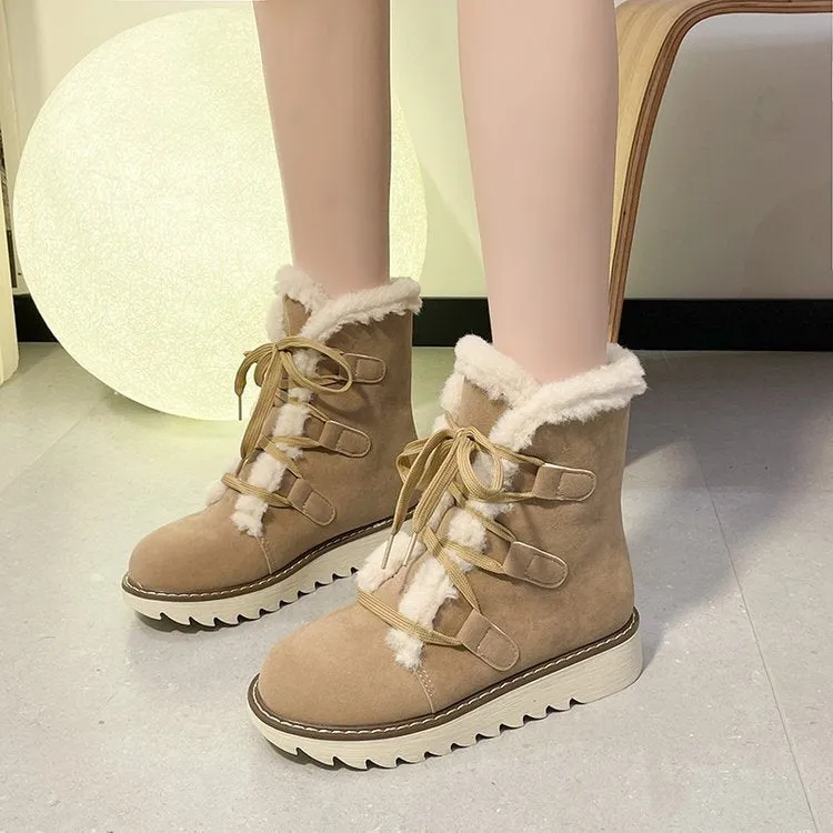 New Warm Thick Sole Fleece Lined Winter Short Cotton Boots Shoes