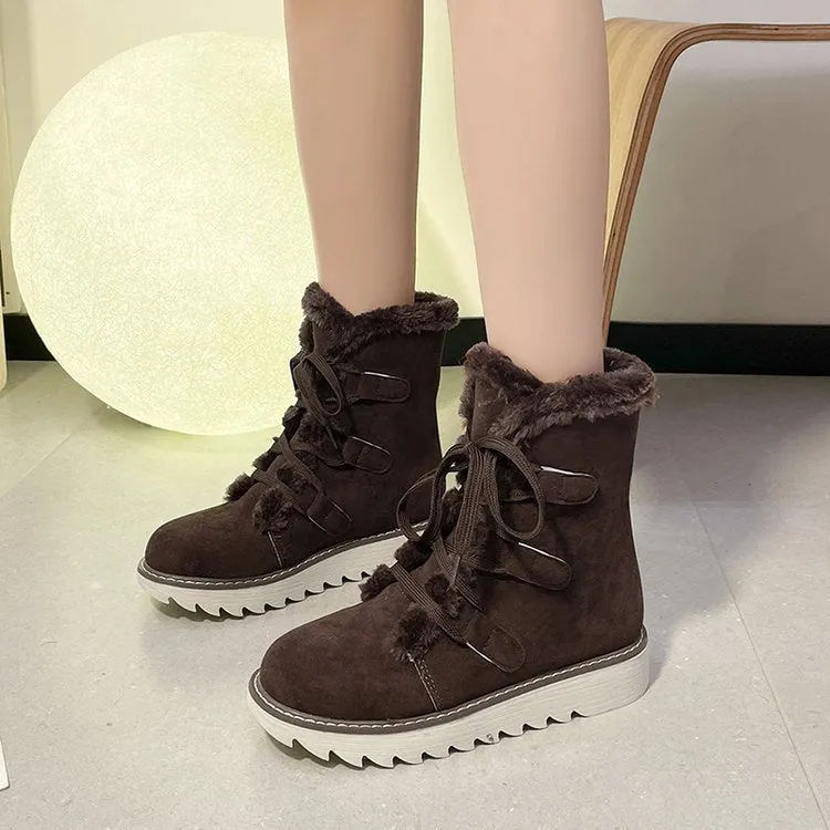 New Warm Thick Sole Fleece Lined Winter Short Cotton Boots Shoes