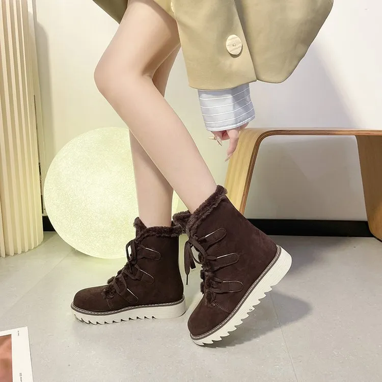 New Warm Thick Sole Fleece Lined Winter Short Cotton Boots Shoes