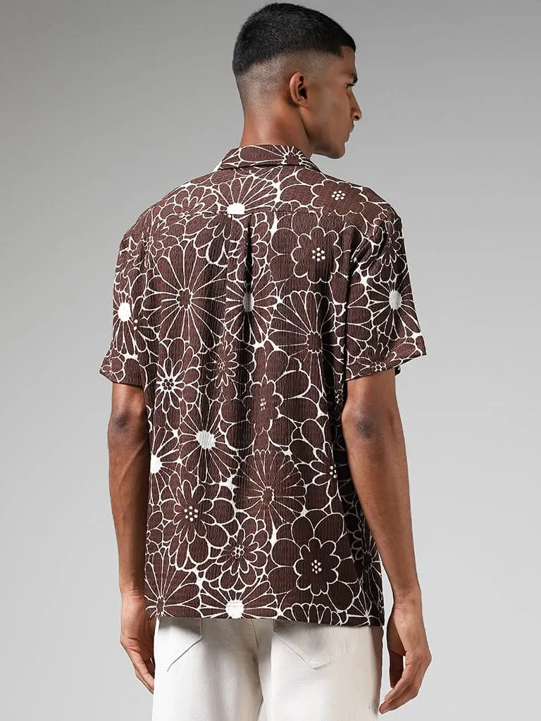 Nuon Brown Floral Printed Relaxed-Fit Shirt