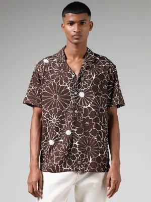 Nuon Brown Floral Printed Relaxed-Fit Shirt