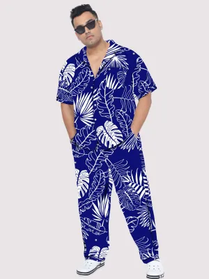 Palm Leaves Blue Plus Size Men's Co-ord Set