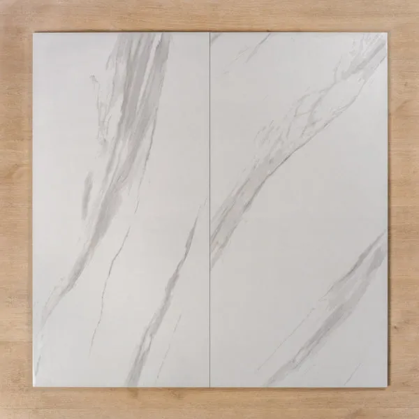 Perisher White Marble Polished Rectified Porcelain Tile 600x1200mm