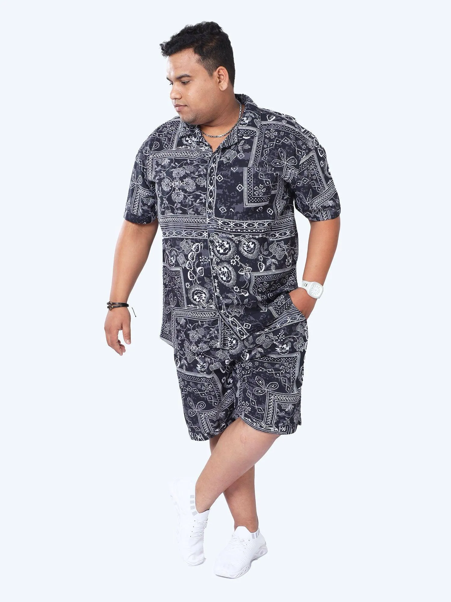 Plus Size Men Ethnic Bandheni Art Printed Half Sleeve Co-Ords