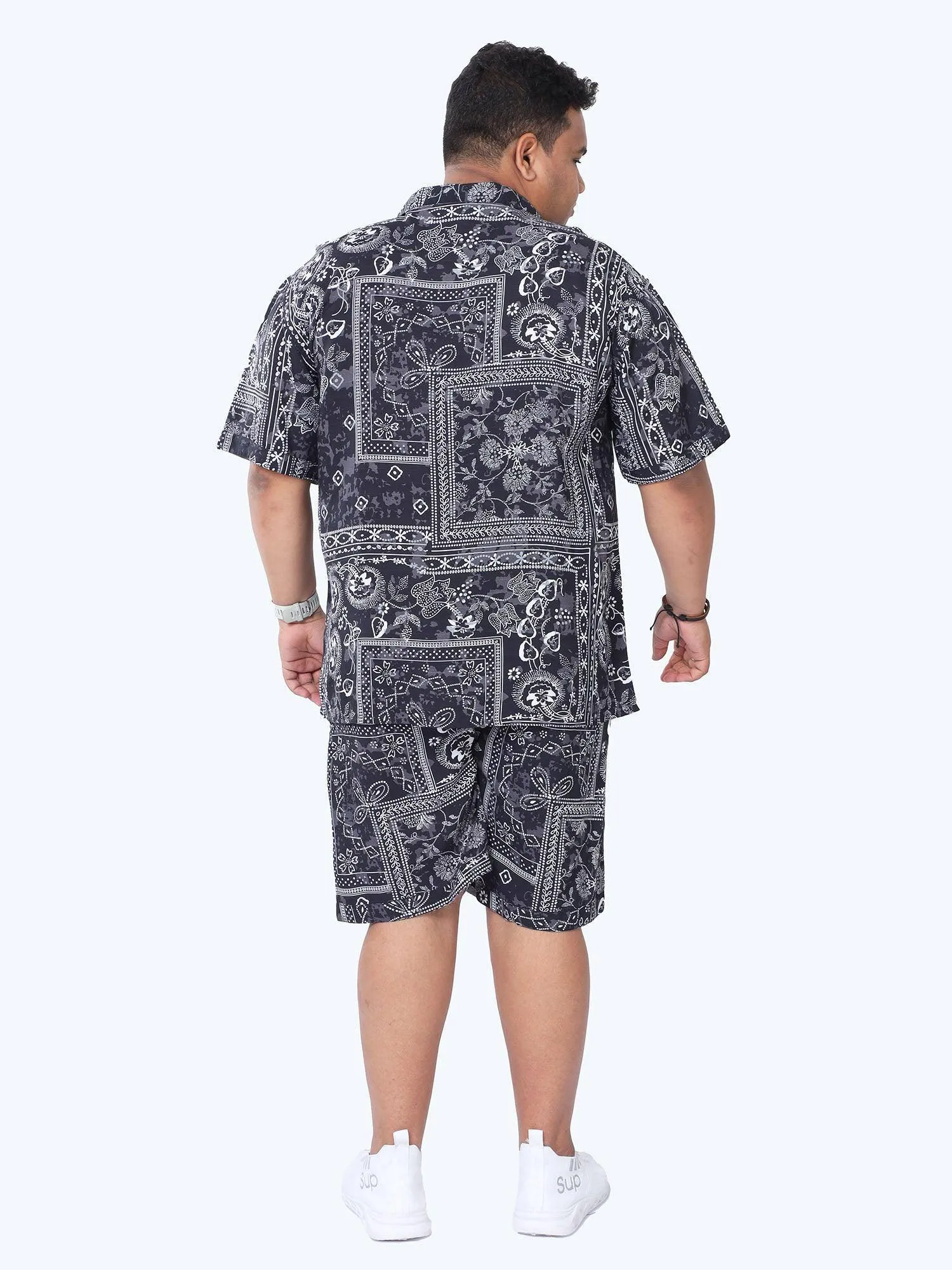 Plus Size Men Ethnic Bandheni Art Printed Half Sleeve Co-Ords