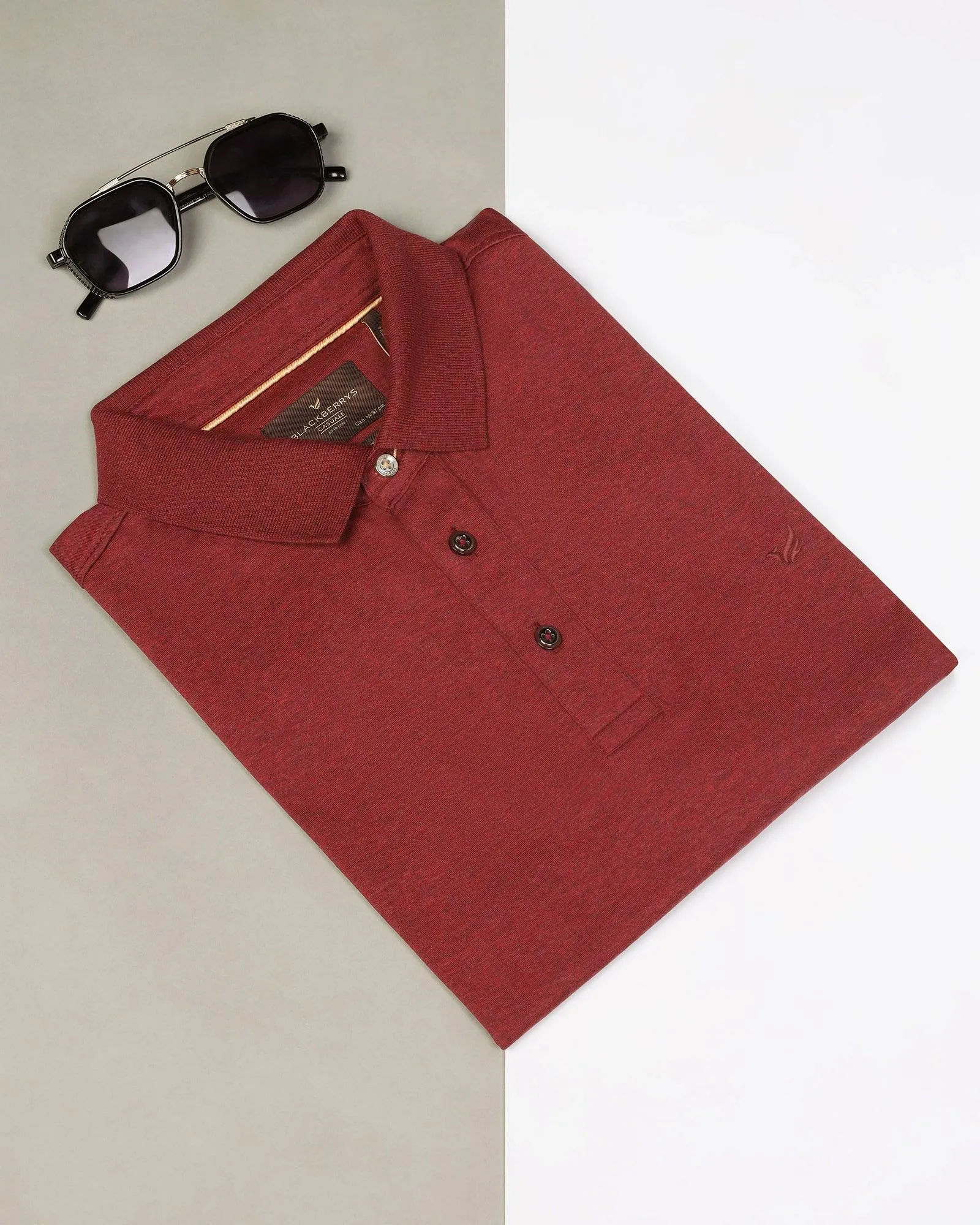 Polo Red Melange Solid T-Shirt - Felix