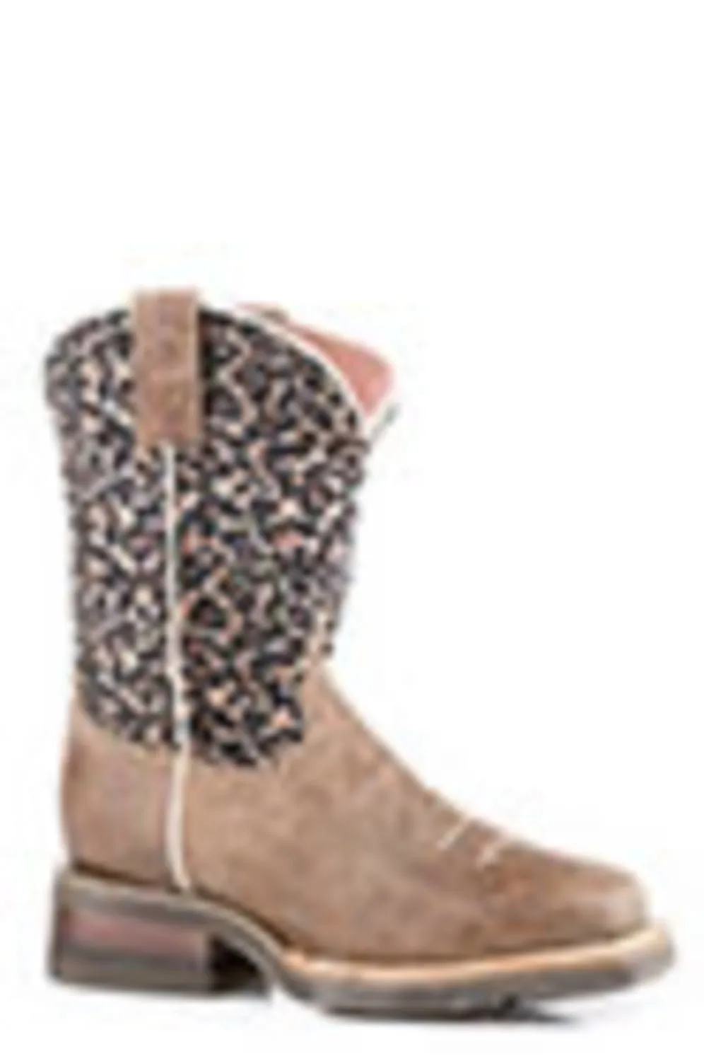 Roper Girls Toddler Brown Leather Cheetah Square Cowboy Boots