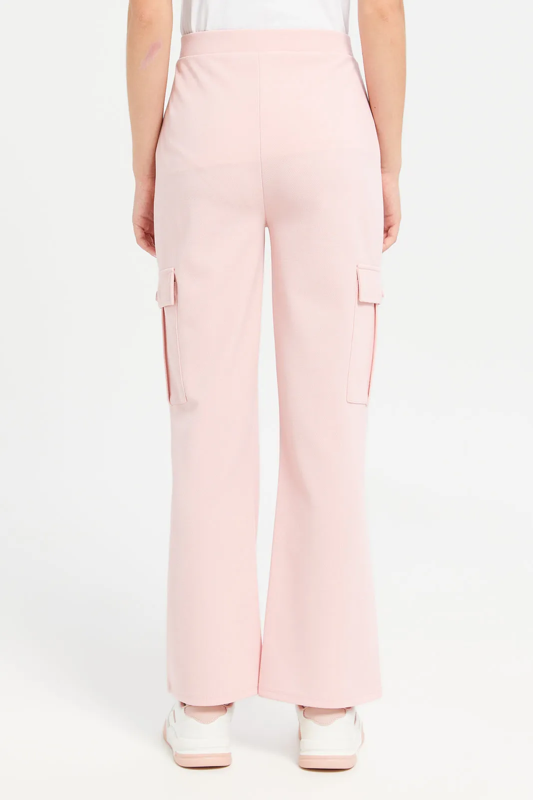 Senior Girls Pink Cargo Pocket Flared Hem Twill Pants