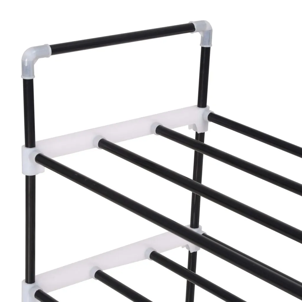 Shoe Rack with 4 Shelves Metal and Plastic Black