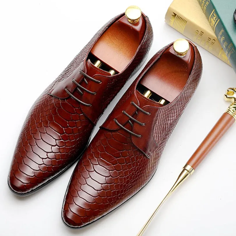 Snakeskin Chic Lace Up Dress Shoes