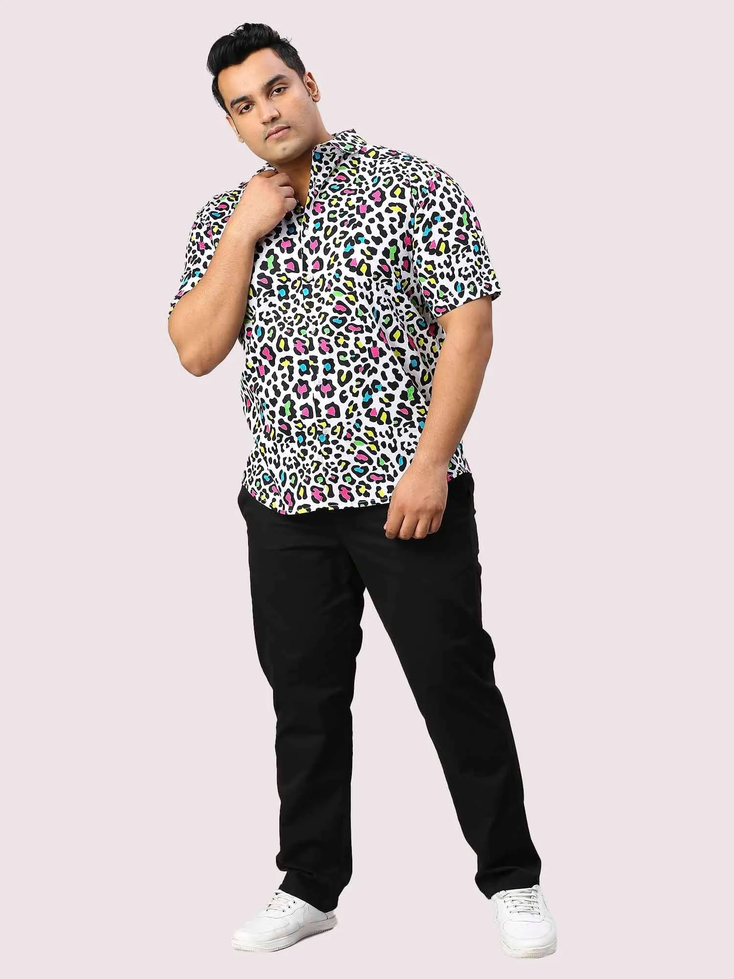 Spotted Digital Printed Half Sleeve Men's Plus Size Shirt