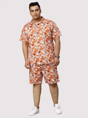 Sunrise Orange Digital Printed Half Co-Ords Men's Plus Size