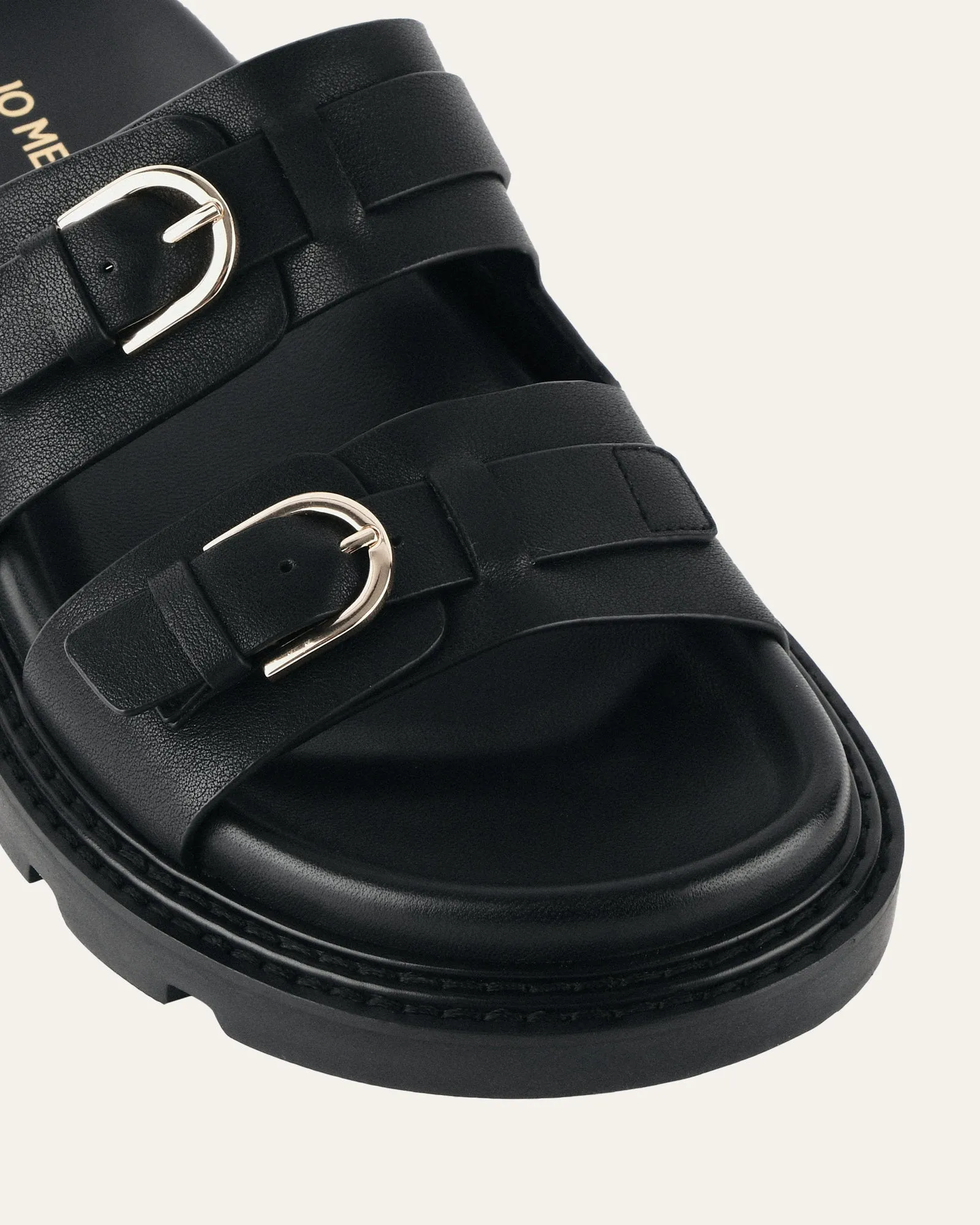 VICHY FLAT SANDALS BLACK LEATHER