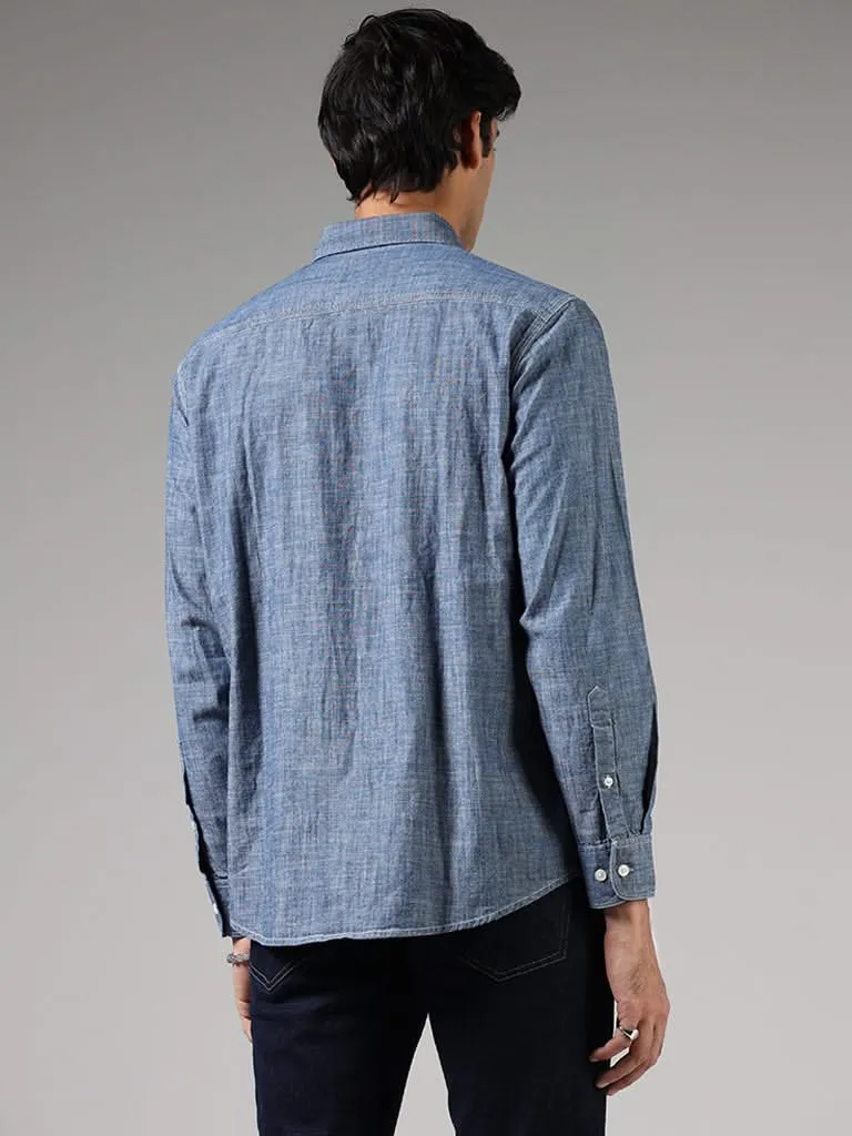 WES Casuals Blue Cotton Relaxed-Fit Shirt