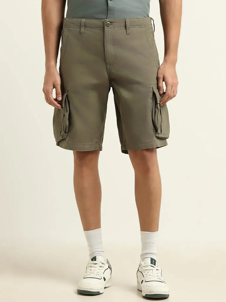 WES Casuals Green Relaxed Fit Cargo Shorts