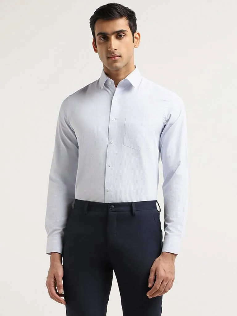 WES Formals Checked White Cotton Slim Fit Shirt