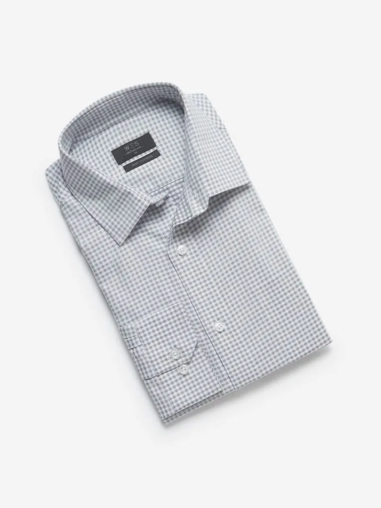 WES Formals Grey Checkered Relaxed Fit Shirt