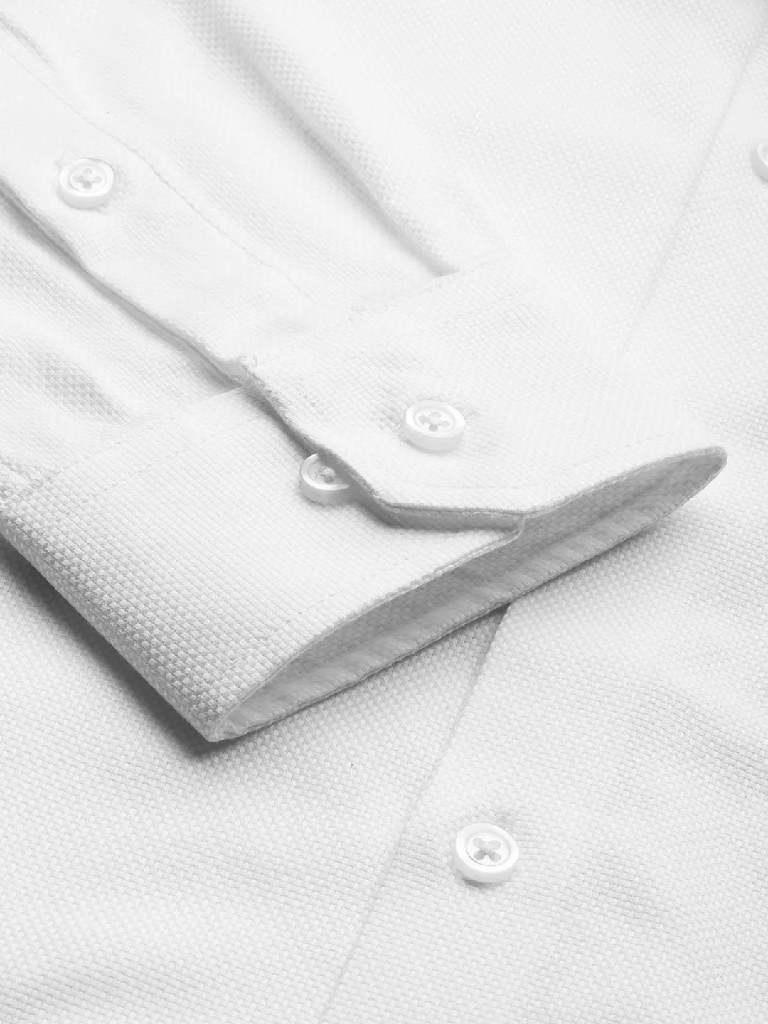 White Cotton Self Design Slim Fit Shirts