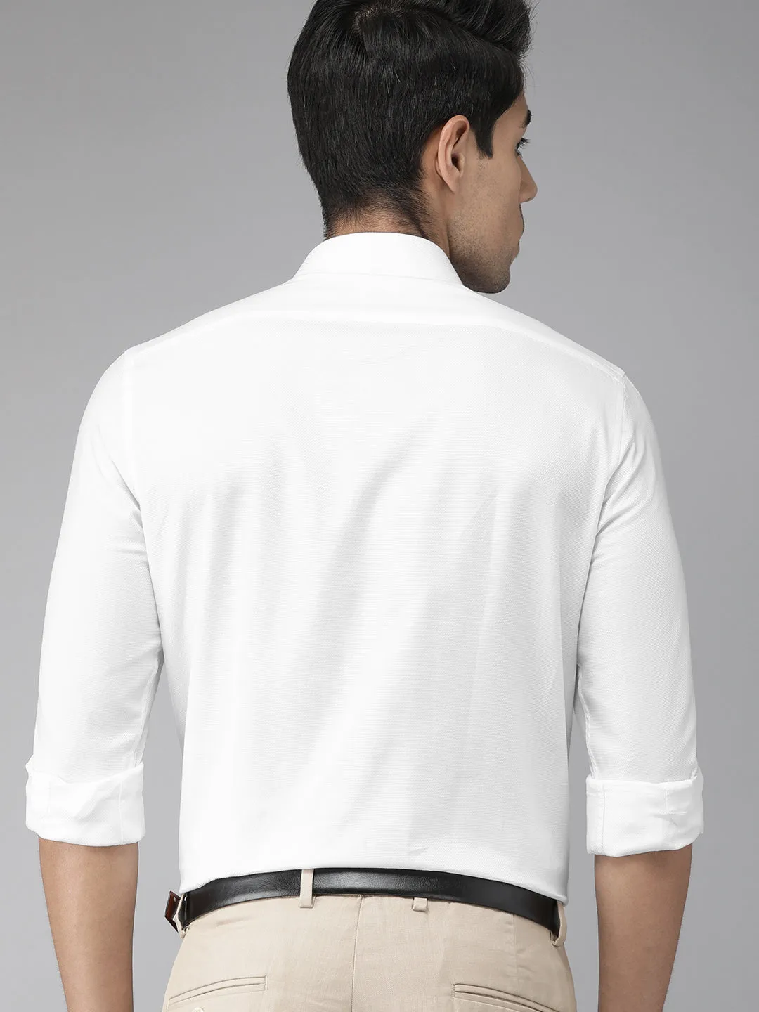 White Cotton Self Design Slim Fit Shirts