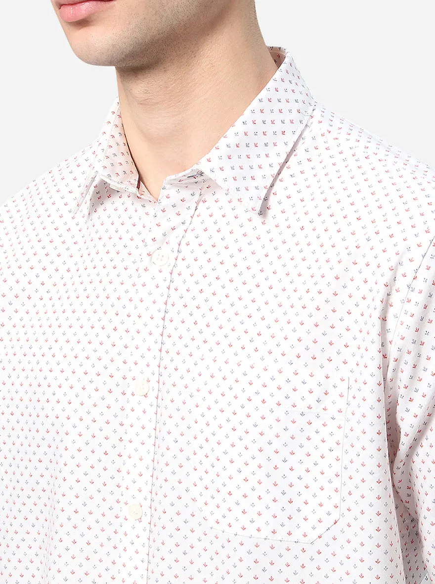 White Printed Classic Fit Casual Shirt | Greenfibre