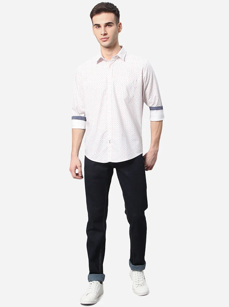 White Printed Classic Fit Casual Shirt | Greenfibre