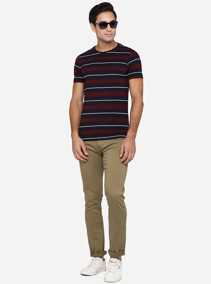 Wine & Blue Striped Slim Fit T-Shirt | Greenfibre