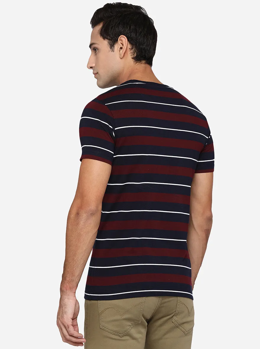 Wine & Blue Striped Slim Fit T-Shirt | Greenfibre