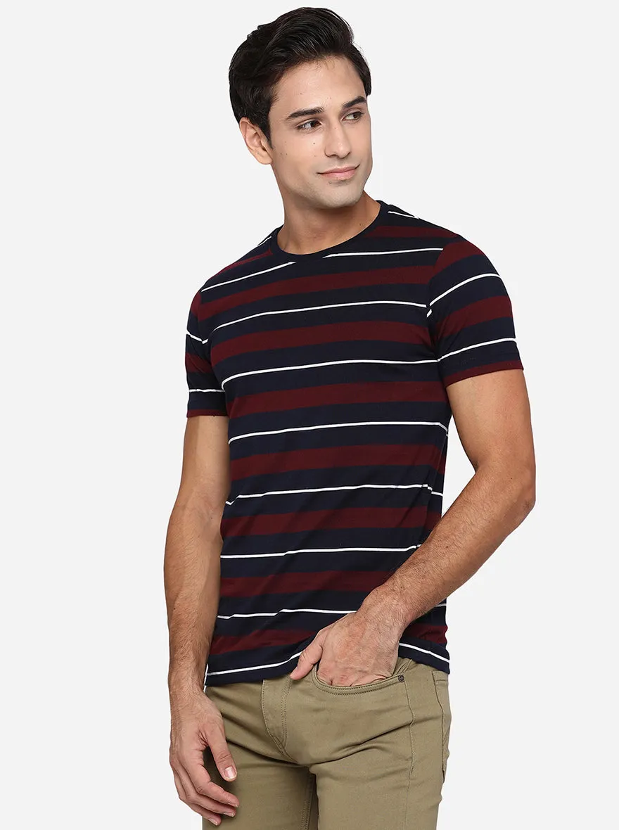 Wine & Blue Striped Slim Fit T-Shirt | Greenfibre