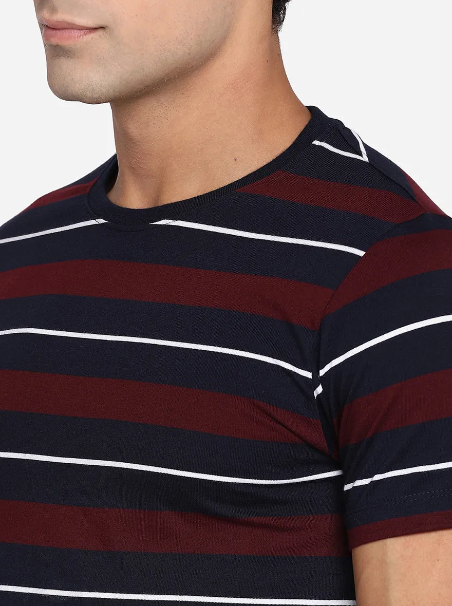 Wine & Blue Striped Slim Fit T-Shirt | Greenfibre