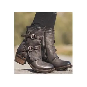 Women Winter Autumn Belt Buckle Shorty Tube Fashion Boots - WSC50721