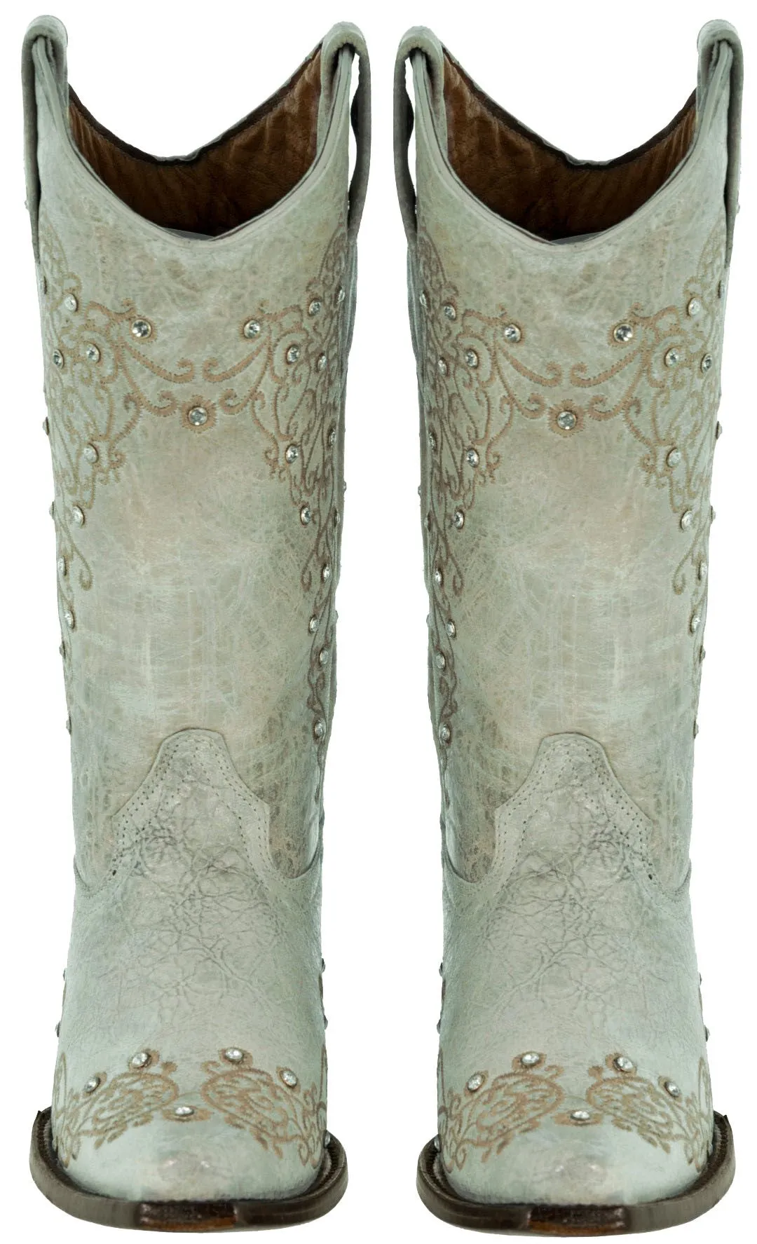 Womens Stella Off White Leather Western Boots - Snip Toe