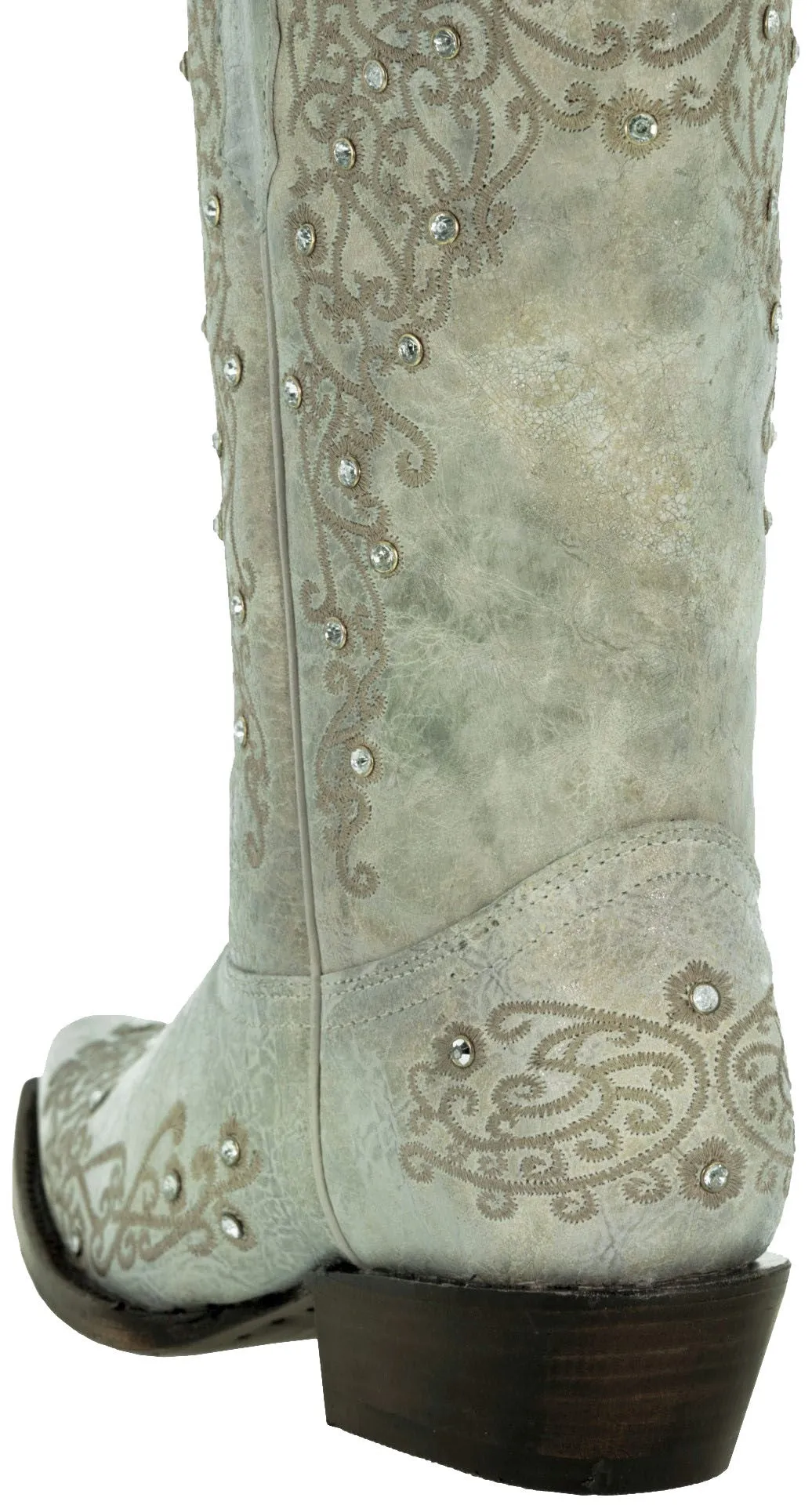 Womens Stella Off White Leather Western Boots - Snip Toe