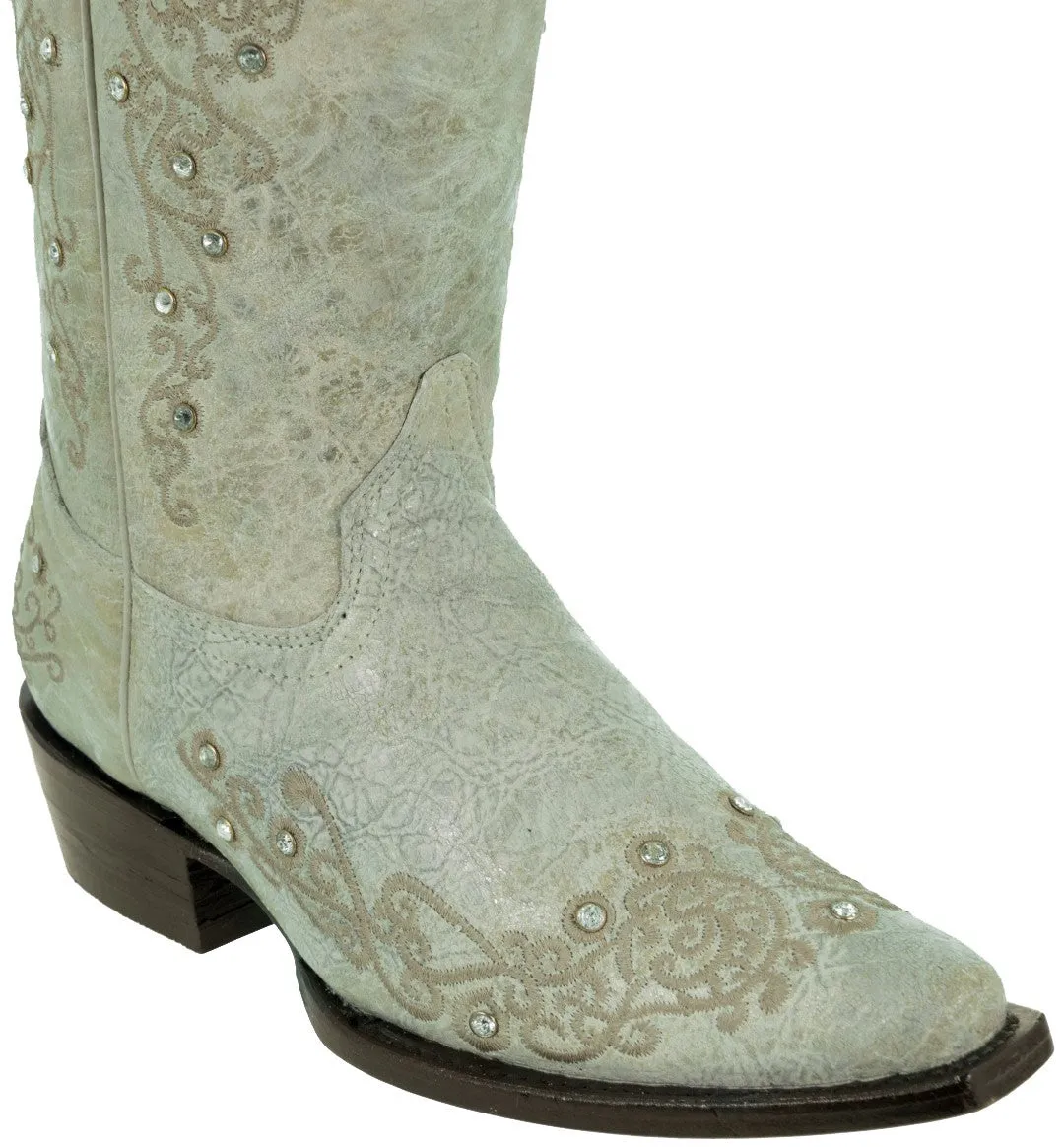 Womens Stella Off White Leather Western Boots - Snip Toe