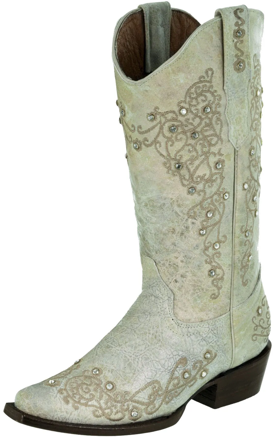 Womens Stella Off White Leather Western Boots - Snip Toe